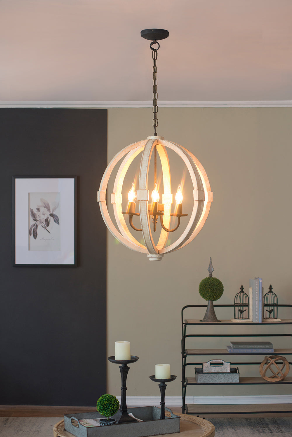 Rustic White Wood 6-Light Chandelier