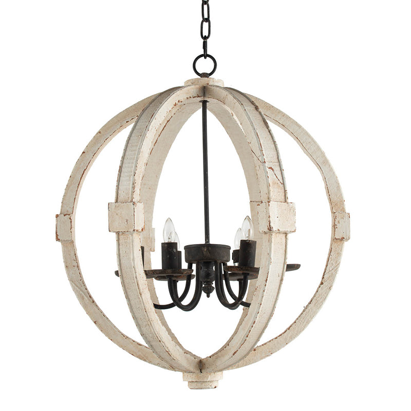 Rustic White Wood 6-Light Chandelier