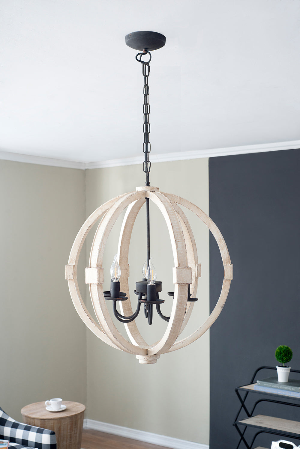 Rustic White Wood 6-Light Chandelier