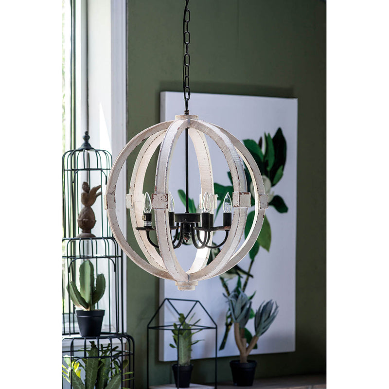 Rustic White Wood 6-Light Chandelier