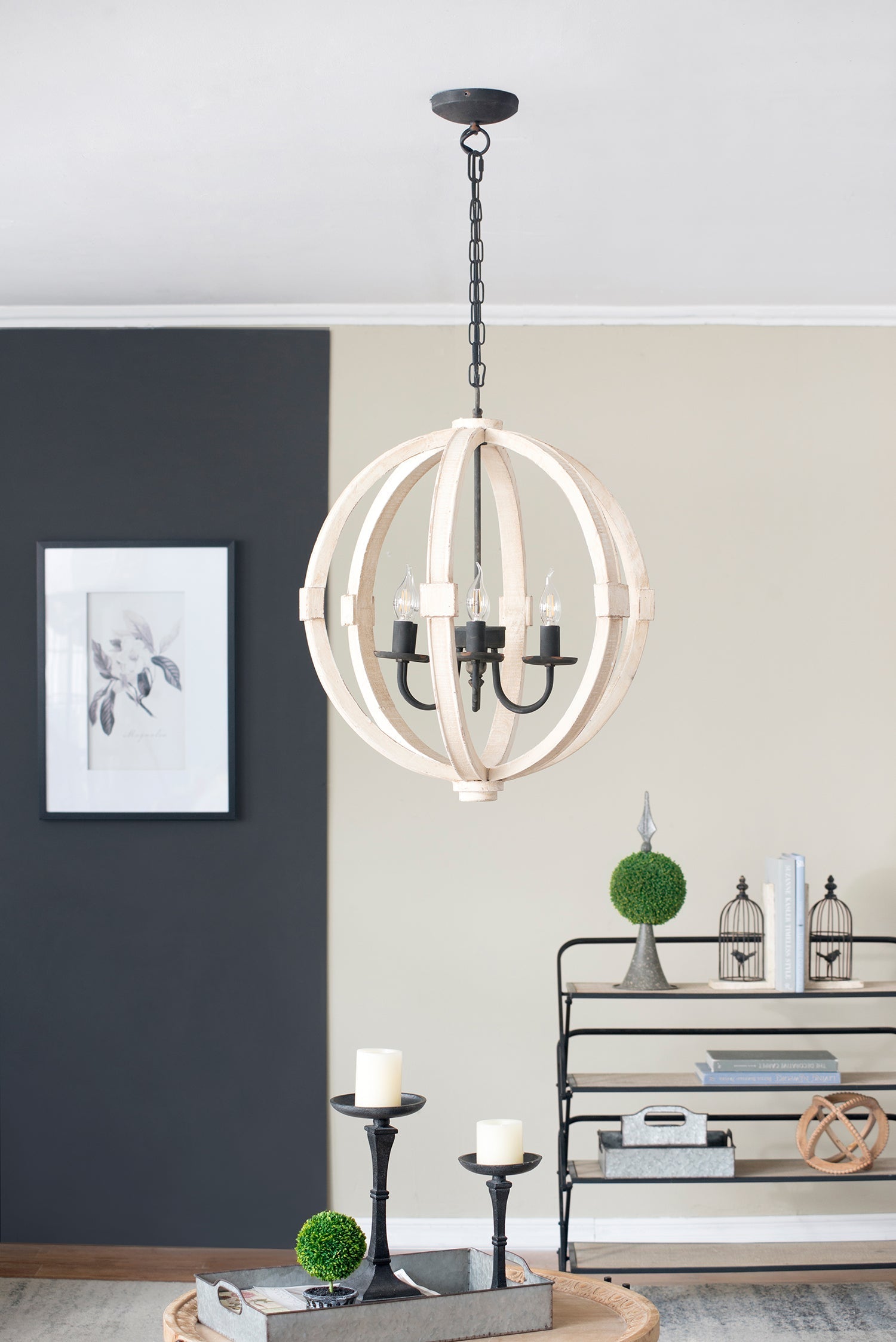Rustic White Wood 6-Light Chandelier