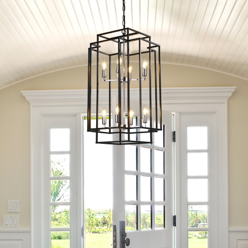 8-Light Industrial Farmhouse Lantern Chandelier