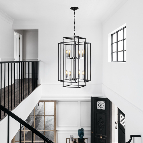 8-Light Industrial Farmhouse Lantern Chandelier
