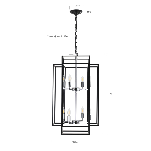 8-Light Industrial Farmhouse Lantern Chandelier