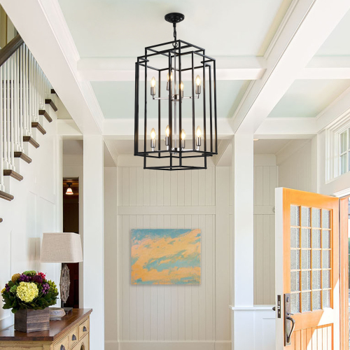 8-Light Industrial Farmhouse Lantern Chandelier
