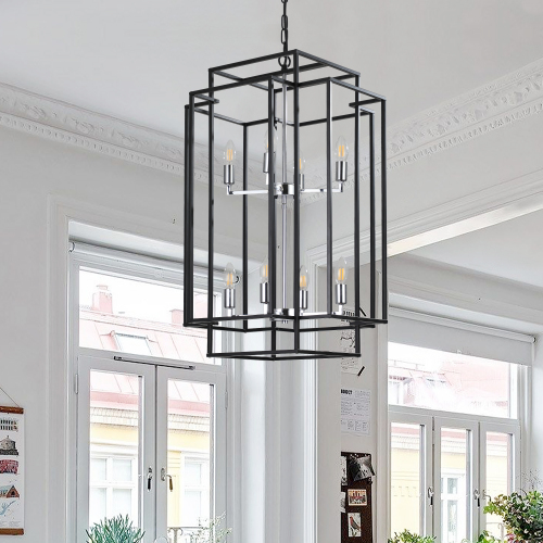 8-Light Industrial Farmhouse Lantern Chandelier