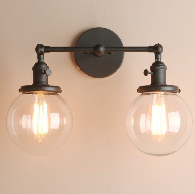 Industrial Double Globe Glass Wall Light