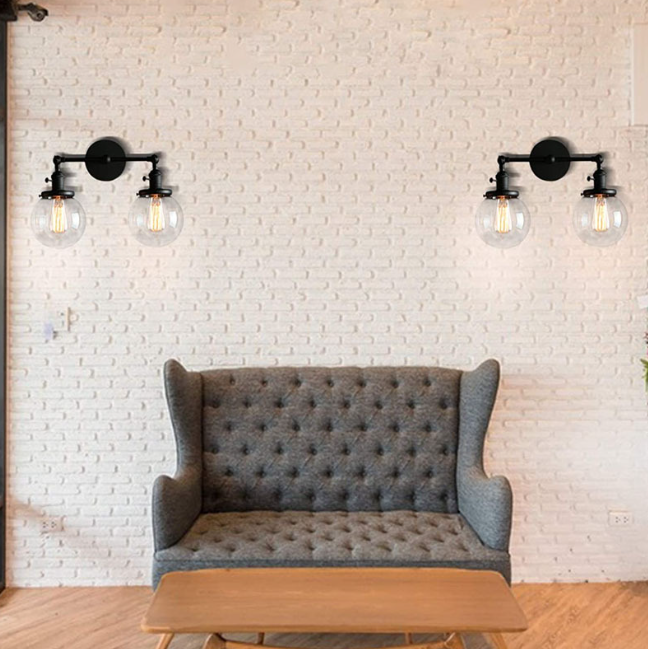 Industrial Double Globe Glass Wall Light