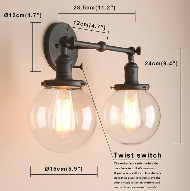 Industrial Double Globe Glass Wall Light