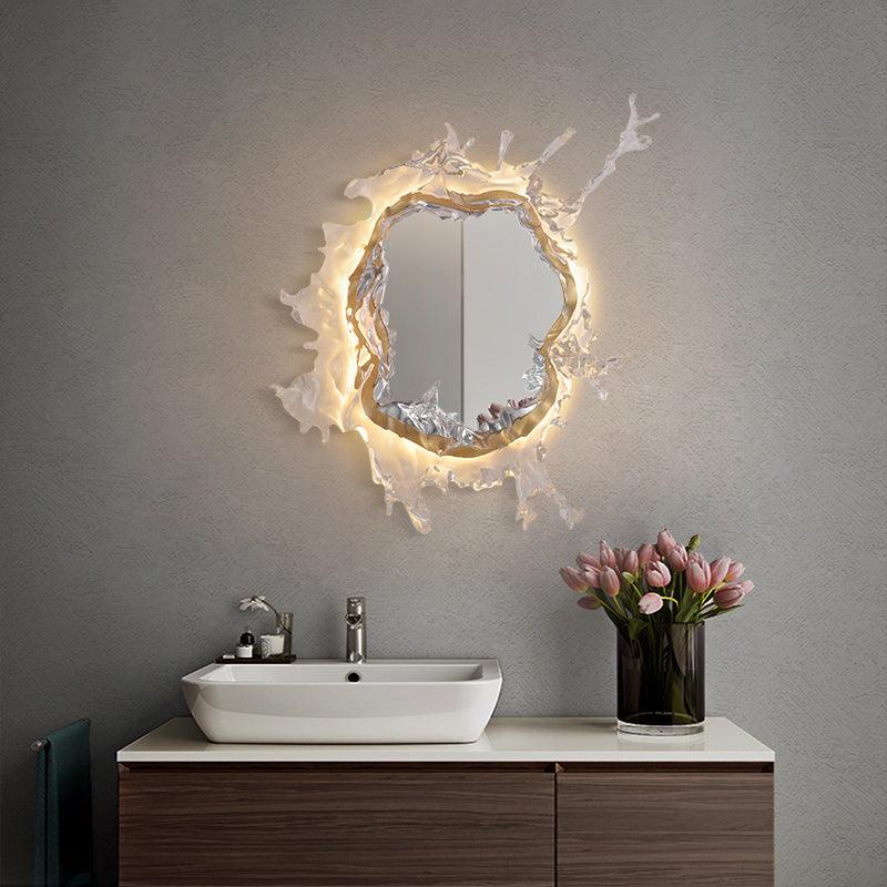 Crystal Water Drop Mirror LED Wall Light / ∅ 17.7″ x H 17.7″ / Dia 45cm x H 45cm / Chrome & Clear / Warm Light
