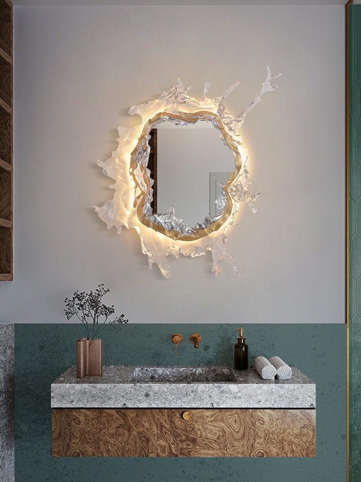 Crystal Water Drop Mirror LED Wall Light / ∅ 25.6″ x H 25.6″ / Dia 65cm x H 65cm / Gold & Clear / Warm Light