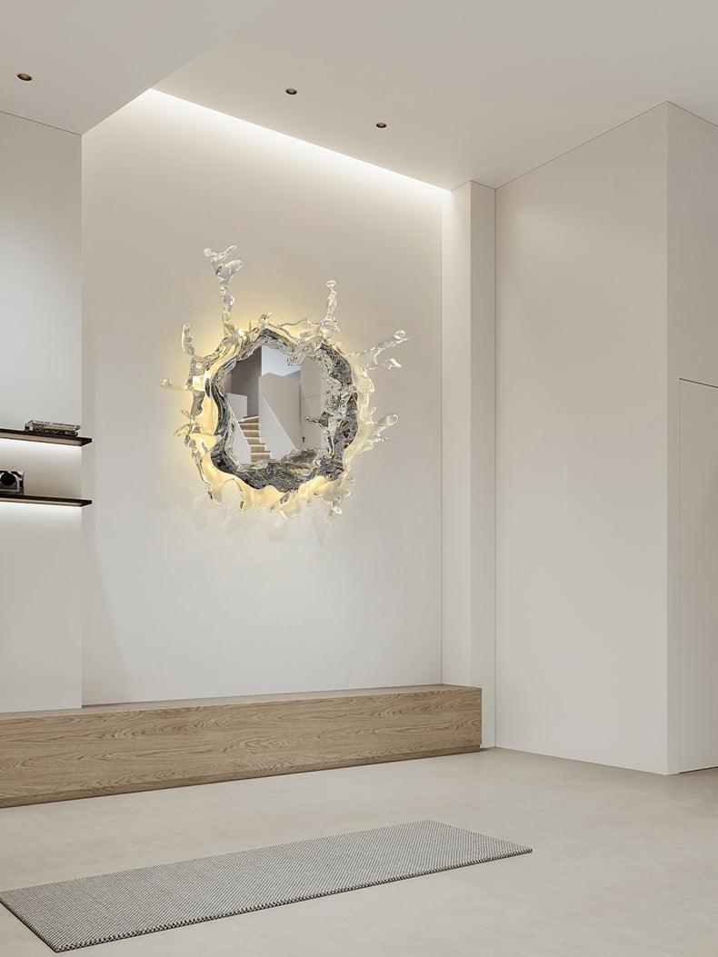 Crystal Water Drop Mirror LED Wall Light / ∅ 25.6″ x H 25.6″ / Dia 65cm x H 65cm / Gold & Clear / Cool Light