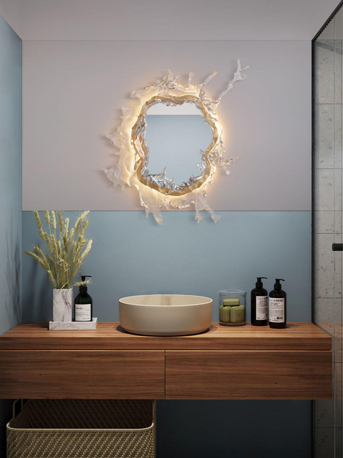 Crystal Water Drop Mirror LED Wall Light / ∅ 25.6″ x H 25.6″ / Dia 65cm x H 65cm / Chrome & Clear / Cool Light