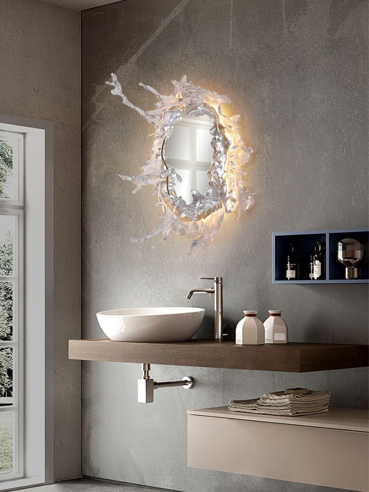 Crystal Water Drop Mirror LED Wall Light / ∅ 34.3″ x H 34.3″ / Dia 87cm x H 87cm / Gold & Clear / Warm Light