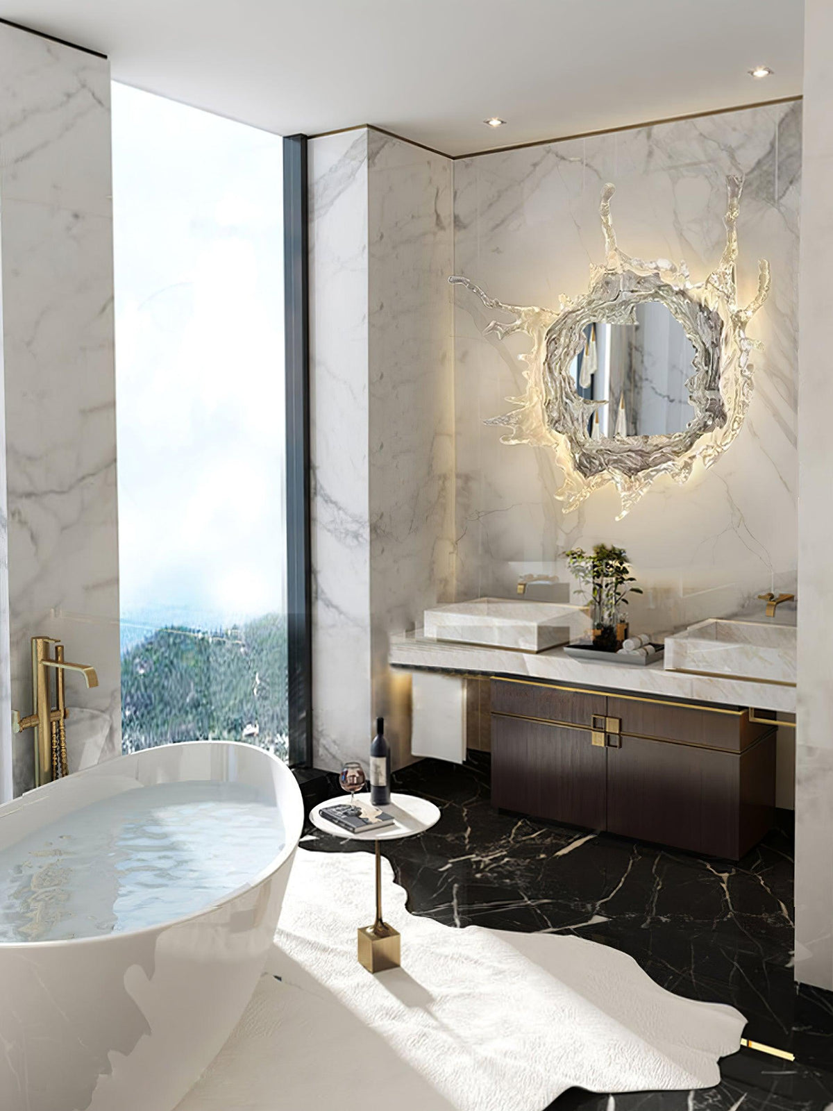 Crystal Water Drop Mirror LED Wall Light / ∅ 34.3″ x H 34.3″ / Dia 87cm x H 87cm / Chrome & Clear / Warm Light