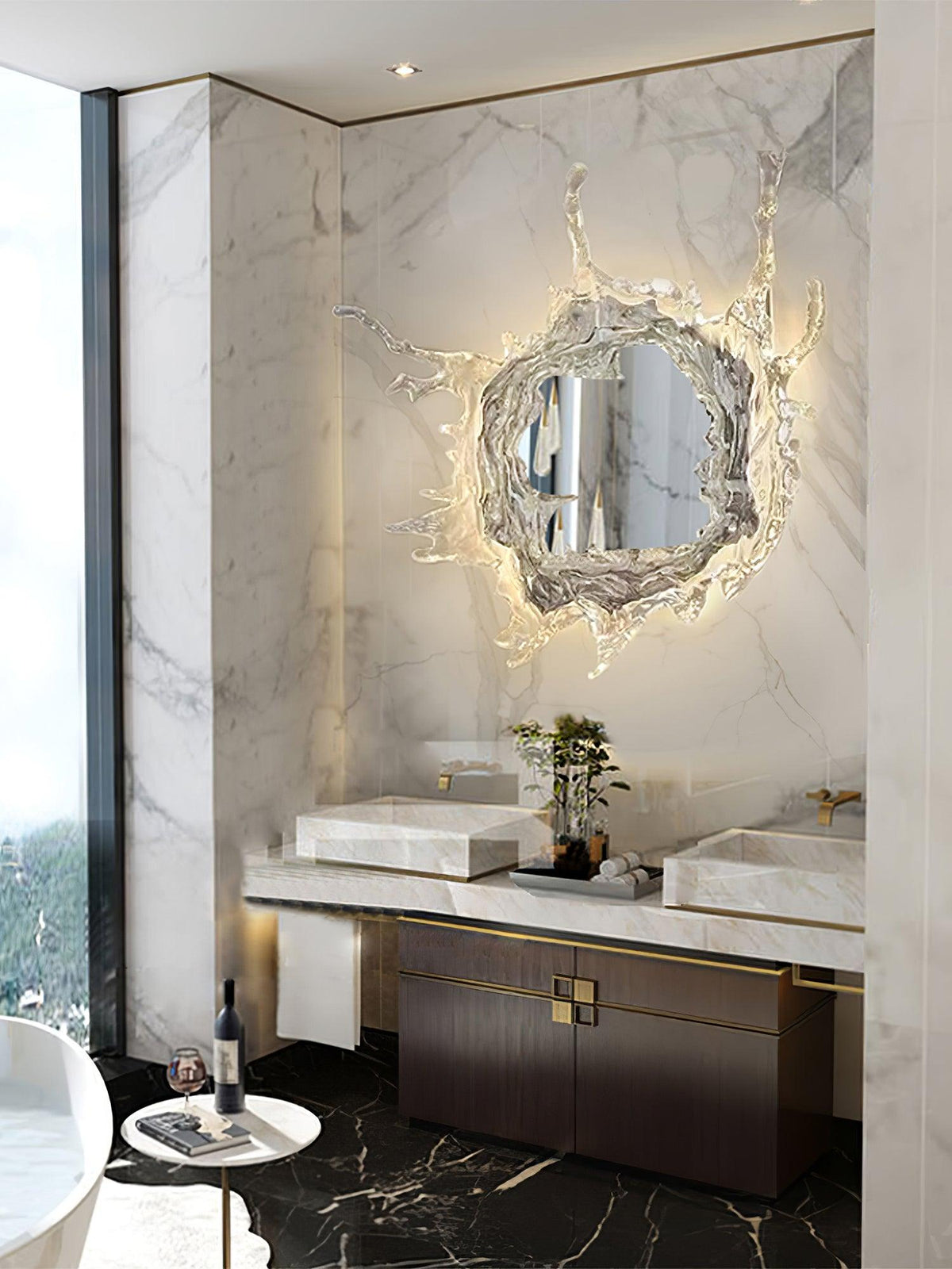 Crystal Water Drop Mirror LED Wall Light / ∅ 43.3″ x H 43.3″ / Dia 110cm x H 110cm / Gold & Clear / Cool Light