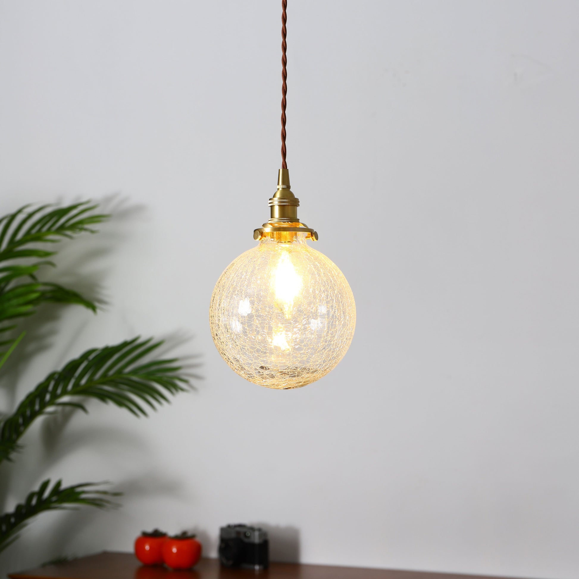 Japanese Round Glass Bedside Pendant Light
