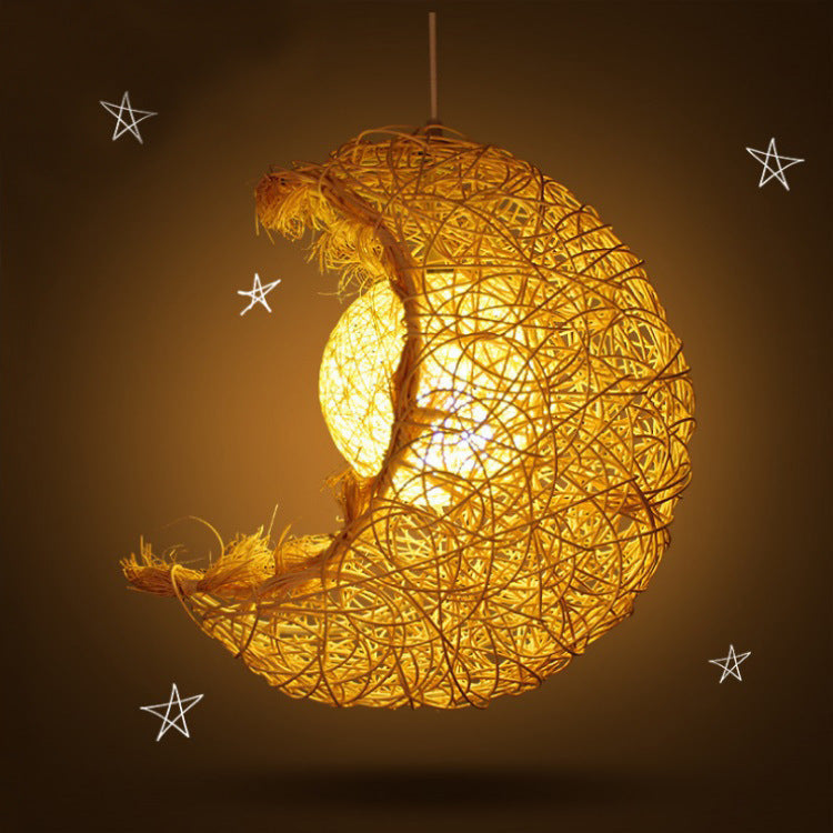 Pastoral Rattan Moon Pendant Light