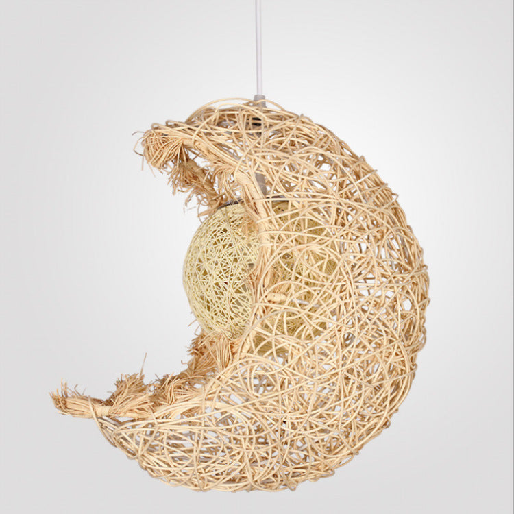 Pastoral Rattan Moon Pendant Light