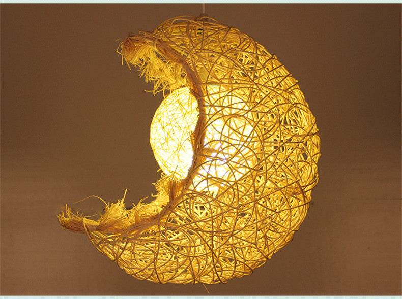 Pastoral Rattan Moon Pendant Light