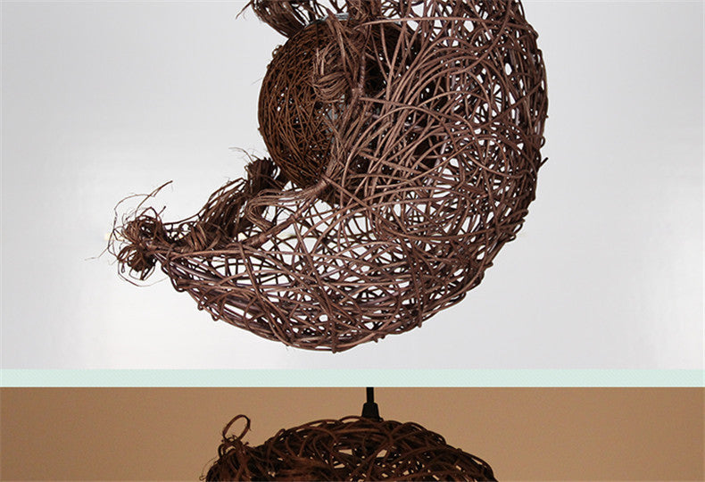 Pastoral Rattan Moon Pendant Light