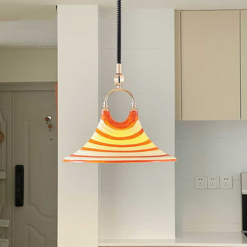 Two-Light Striped Horn Pendant Light / White