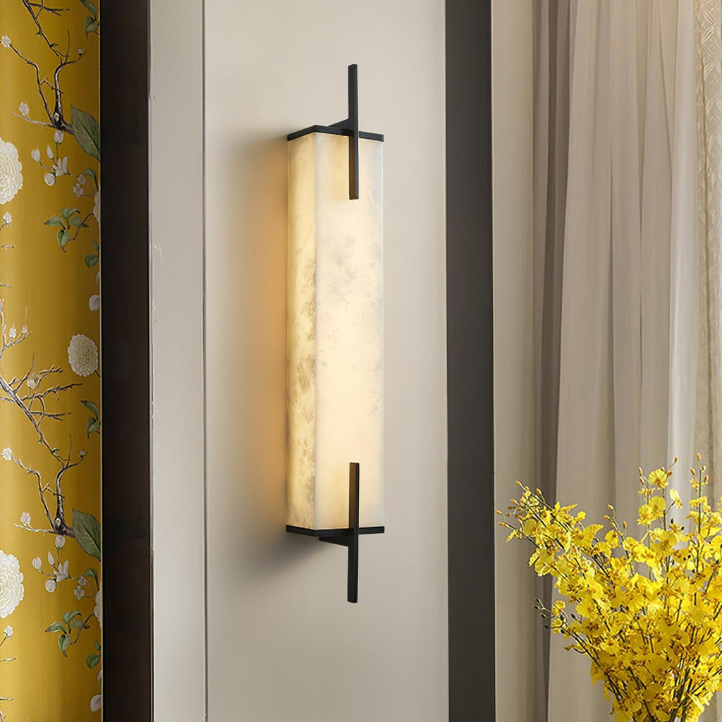 Vertical Alabaster Brass LED Wall Light / ∅ 4.7″ x H 31.5″ / Dia 12cm x H 80cm / White+Black / Warm Light