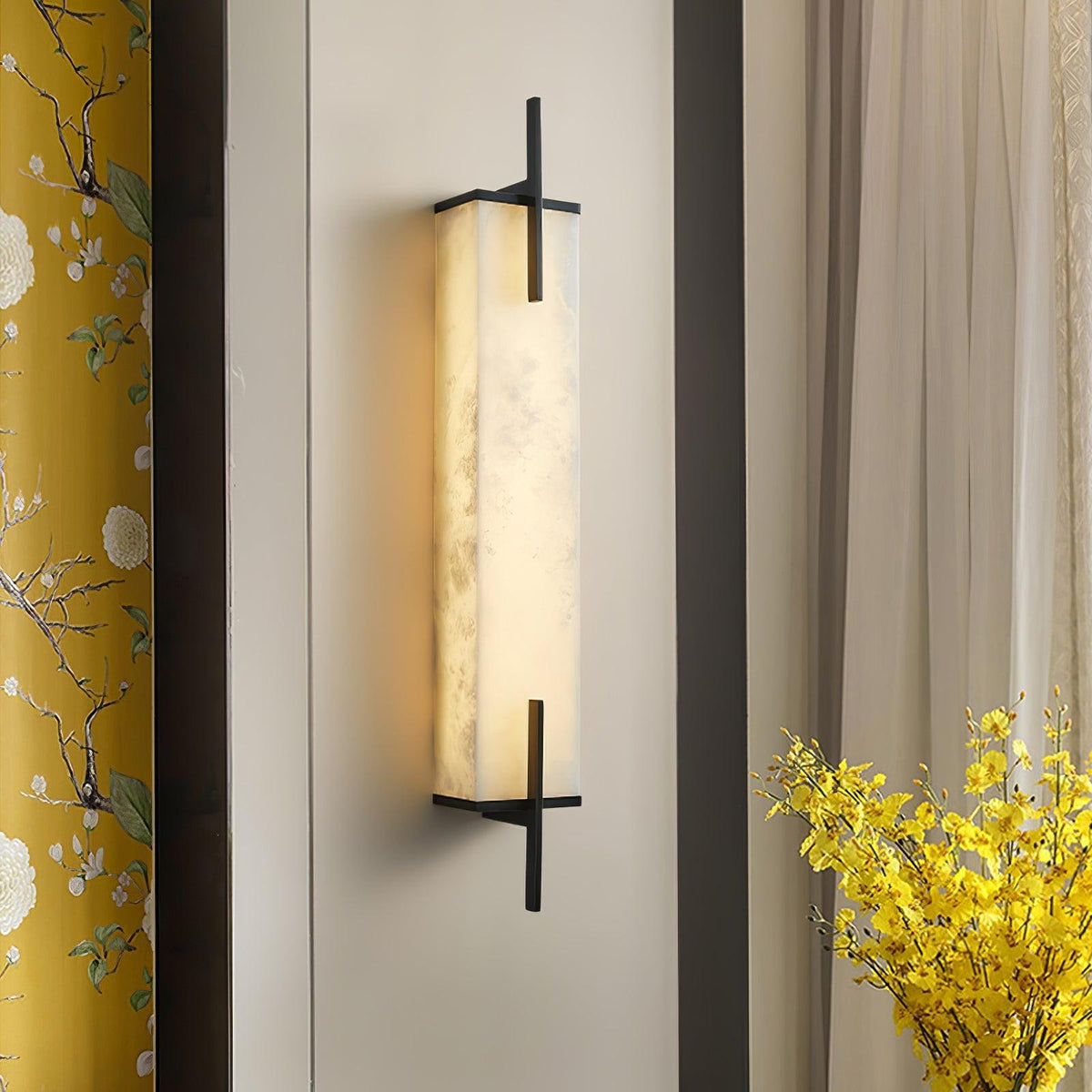Vertical Alabaster Brass LED Wall Light / ∅ 4.7″ x H 31.5″ / Dia 12cm x H 80cm / White+Black / Warm Light