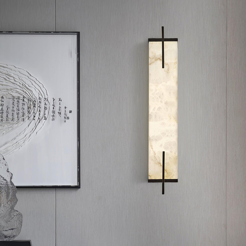 Vertical Alabaster Brass LED Wall Light / ∅ 4.7″ x H 31.5″ Set of 2 / White+Black / Warm Light
