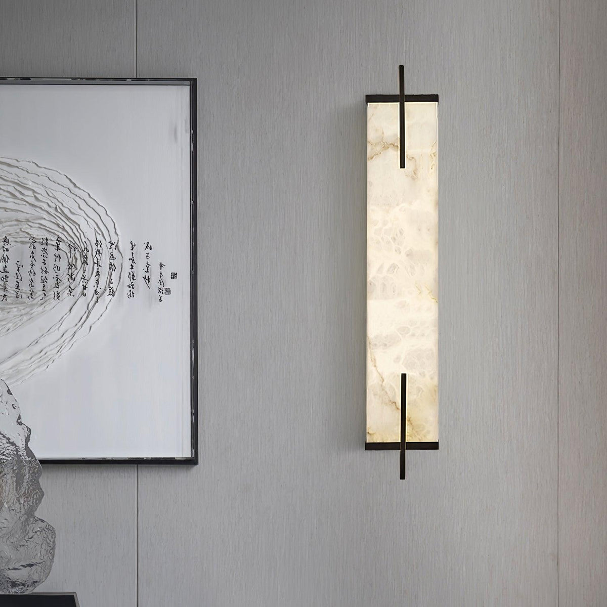 Vertical Alabaster Brass LED Wall Light / ∅ 4.7″ x H 31.5″ Set of 2 / White+Black / Warm Light
