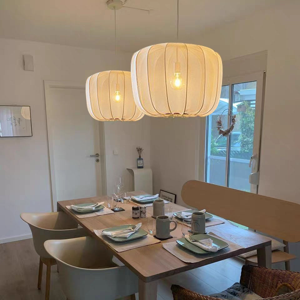 White Fabric Nordic Pendant Light / Free LED Warm Light / 60x45cm