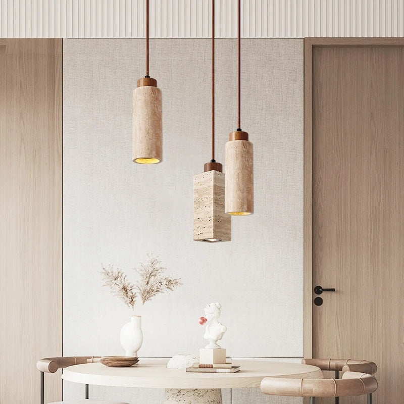 Cave Stone Solid Wood Bedside Pendant Light