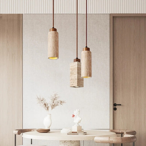 Cave Stone Solid Wood Bedside Pendant Light