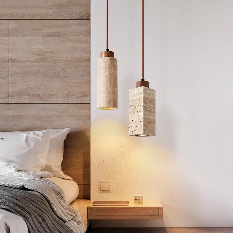 Cave Stone Solid Wood Bedside Pendant Light