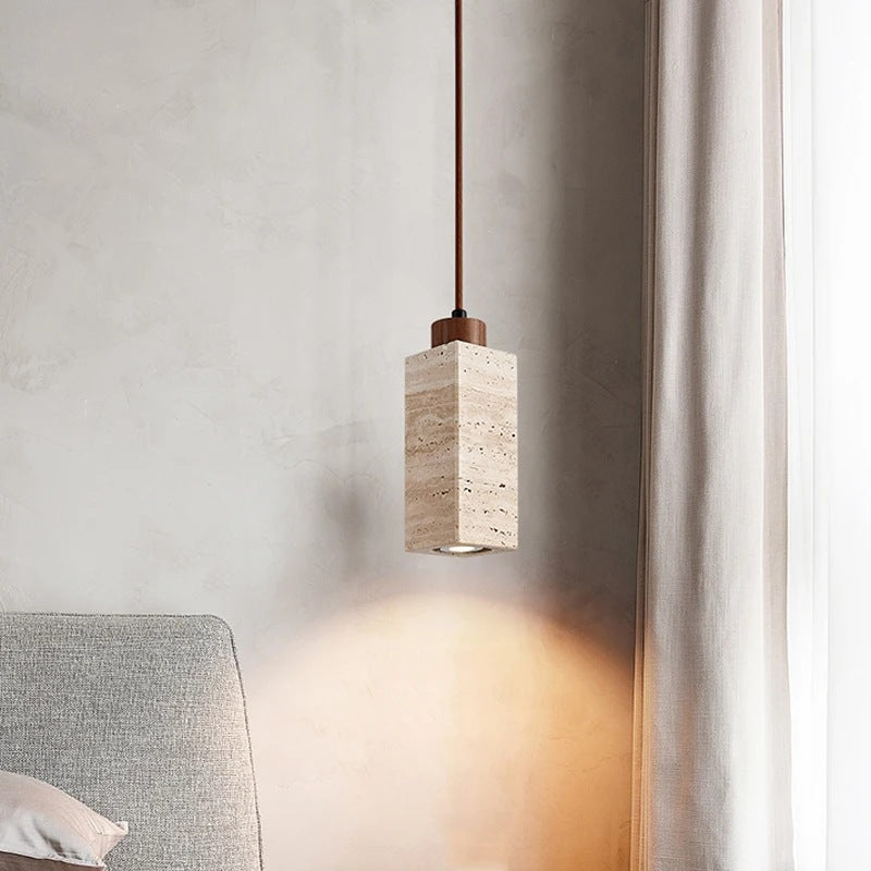 Cave Stone Solid Wood Bedside Pendant Light